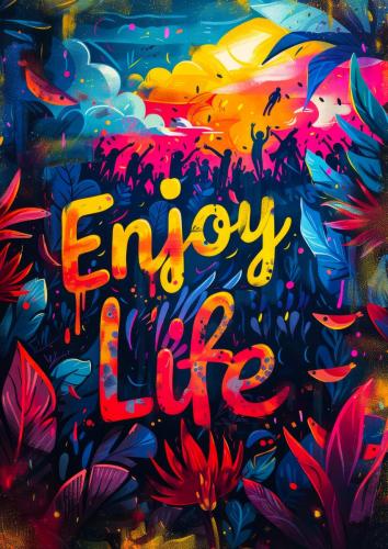 Illustration of Vibrant Enjoy Life Text Surrounded by Colorful A