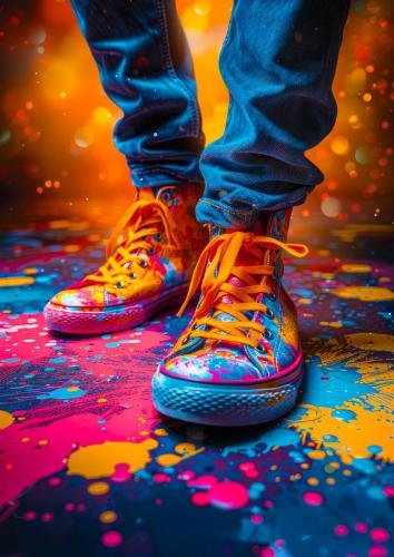 Colorful Artistic Sneakers with Splattered Paint Design on Vibra