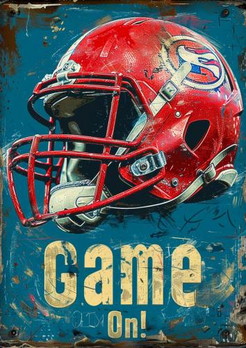 Vintage Football Helmet Artwork with Grunge Texture and Game On!