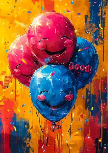 Colorful Happy Balloons with Smiling Faces in Vibrant Party Atmo