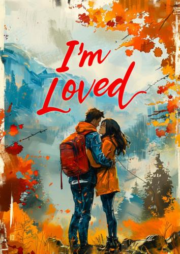 Romantic Couple Hugging in Vibrant Autumn Forest with I'm Loved