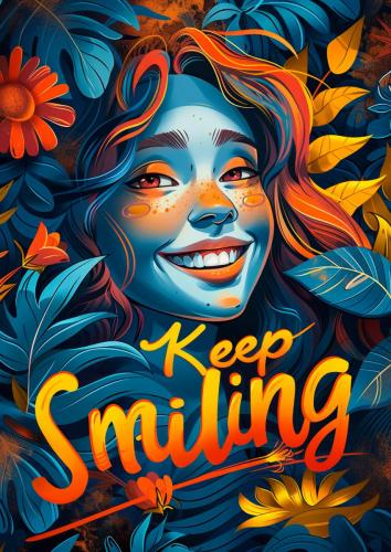 Vibrant Abstract Portrait of Smiling Woman in Nature with Keep S