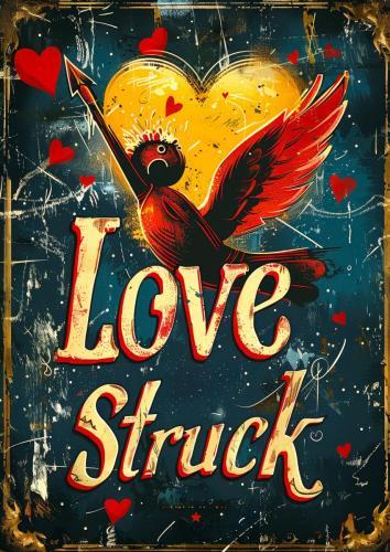 Vintage Romantic Illustration of Love Struck with Heart-Shaped B