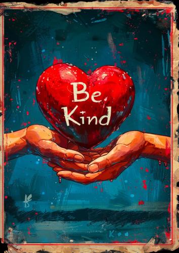 Illustration of Hands Holding Red Heart with Be Kind Text on Dar