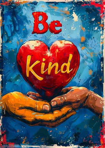 Bright Vibrant Inspirational Poster with Be Kind Message, Red He