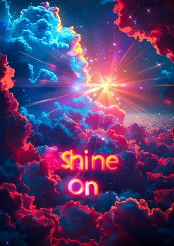 Vibrant Dreamy Sunset Clouds with Shine On Inspirational Text in