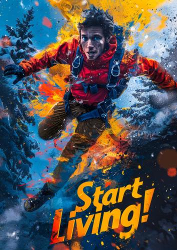 Dynamic Adventure Poster with Young Man Parachuting Surrounded b