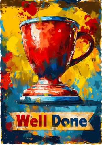 Colorful Abstract Painting of a Trophy Cup on Splattered Backgro
