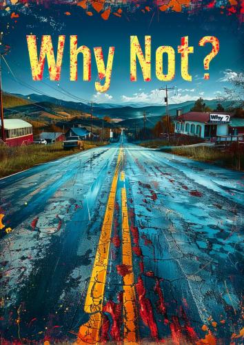 Highway with Why Not? Painted Road, Scenic Mountain Town, Grunge