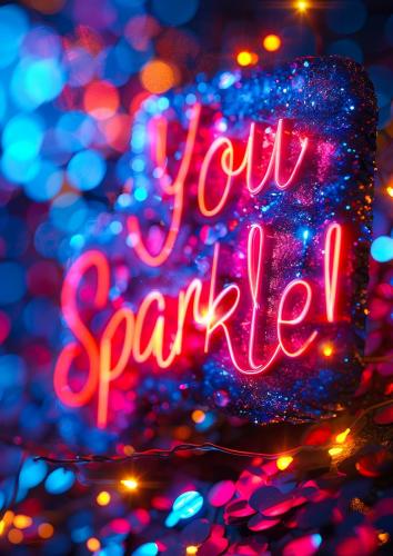 Neon Sign You Sparkle! with Colorful Bokeh Lights, Glitter Decor
